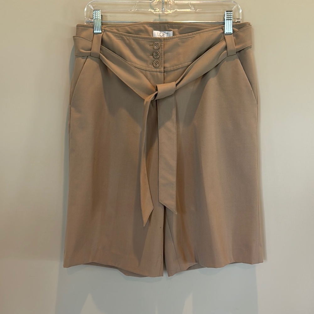 LOFT Tan Bermuda Shorts with Tie Waist